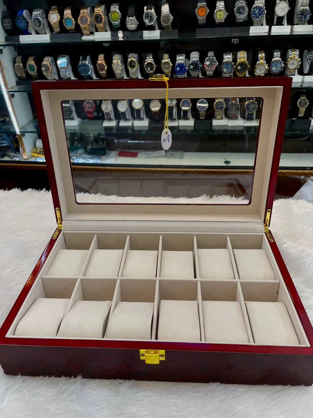 12pc briefcase watch organiser wooden box