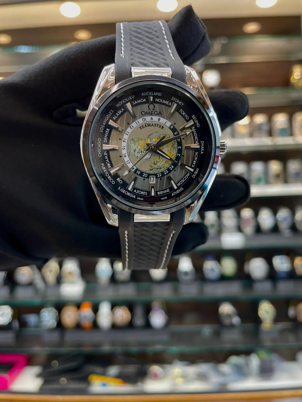Omega seamaster world dial under budget for men black