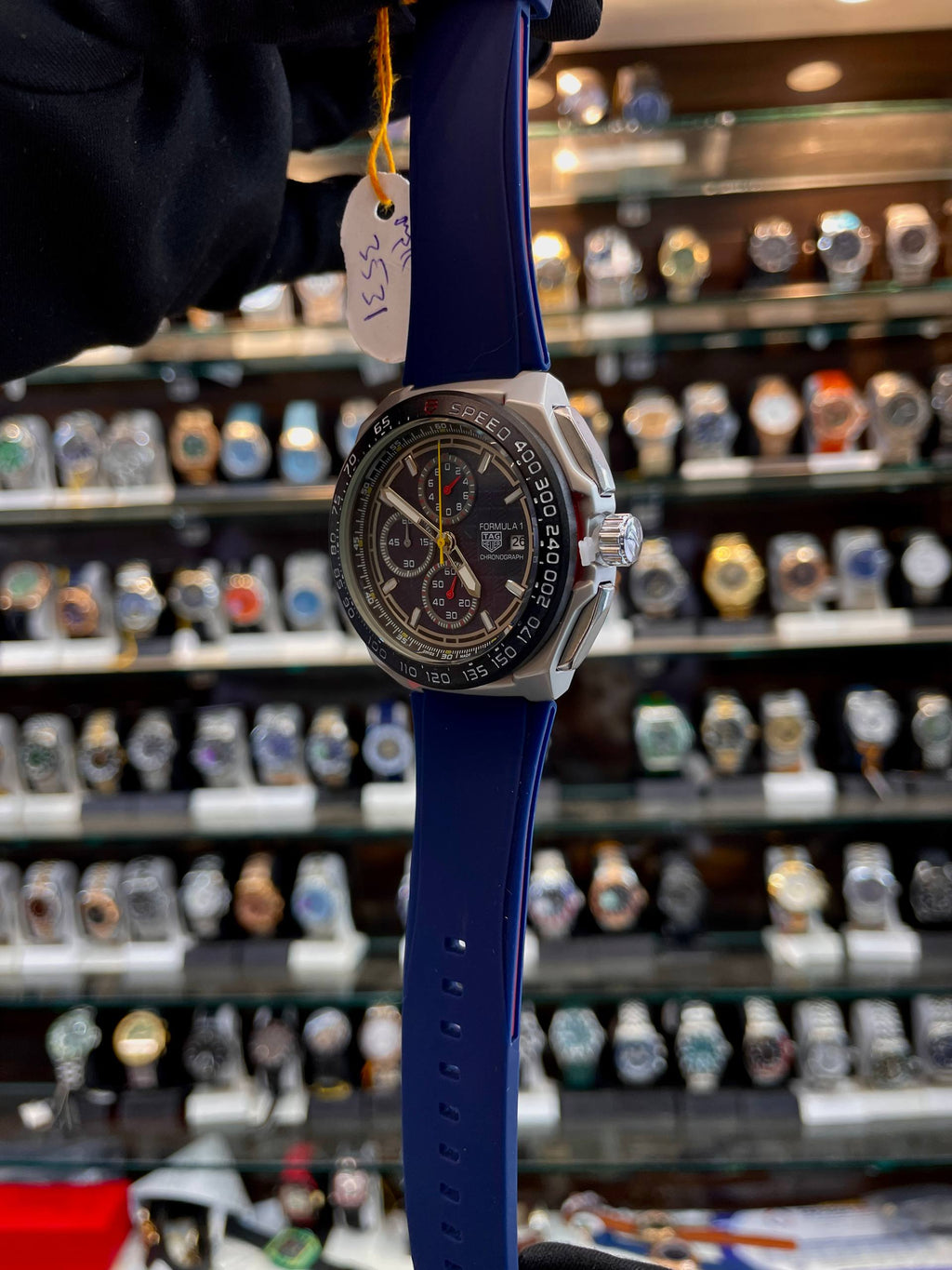 TAG Heuer Formula 1 blue silicon strap watch side view