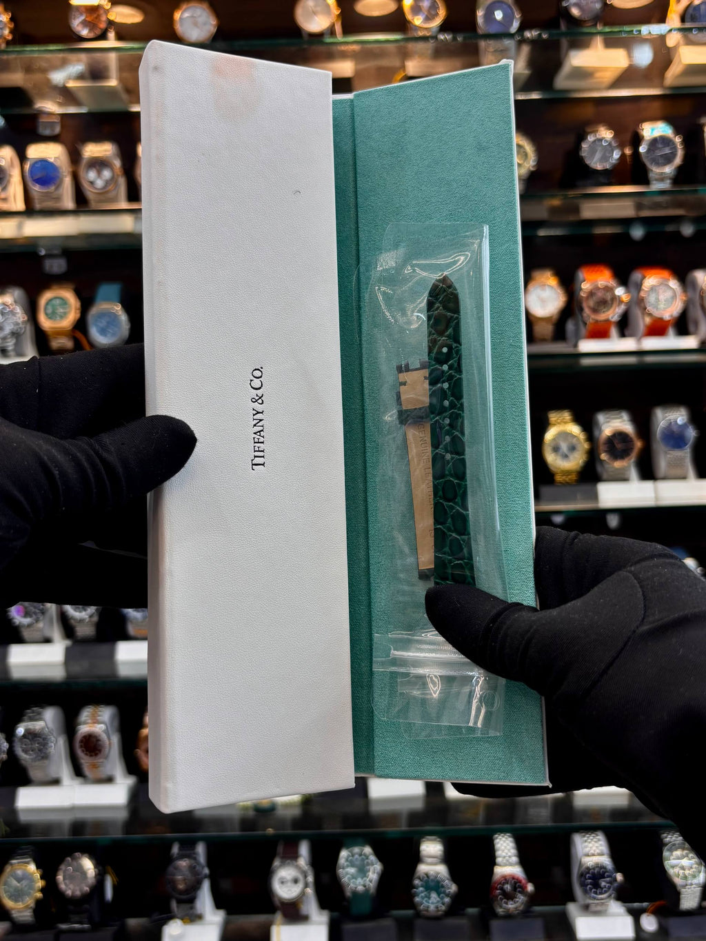 Tiffany green diamond watch wrist strap view