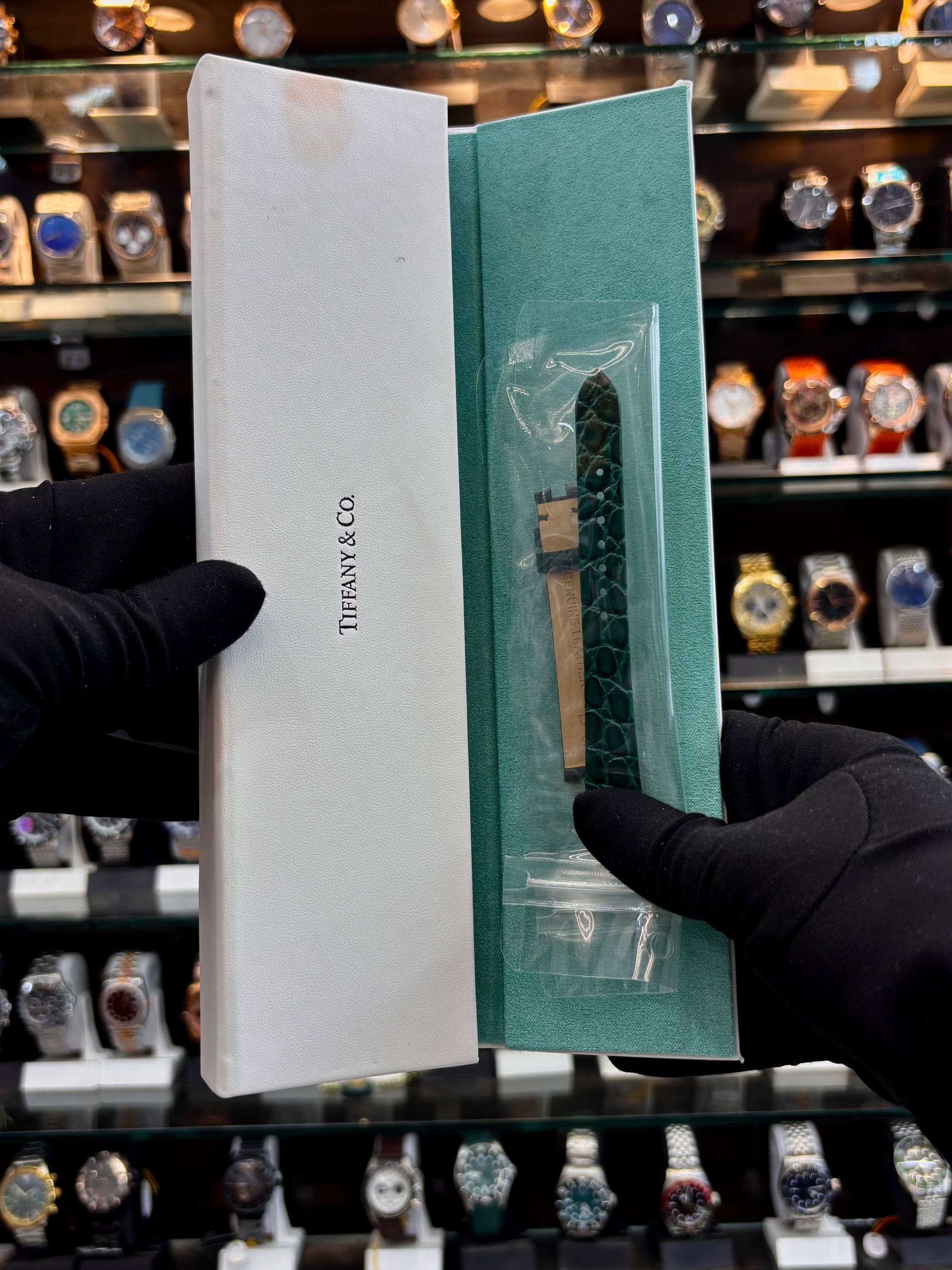 Tiffany green diamond watch wrist strap view
