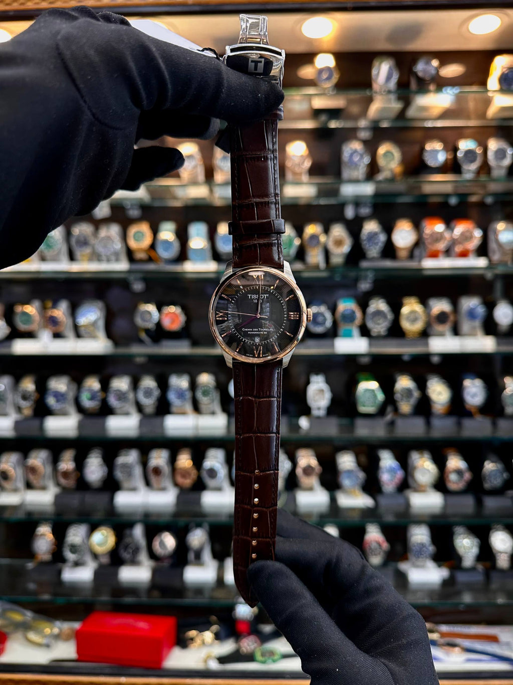 Tissot Chemin des Tourelles brown watch front view