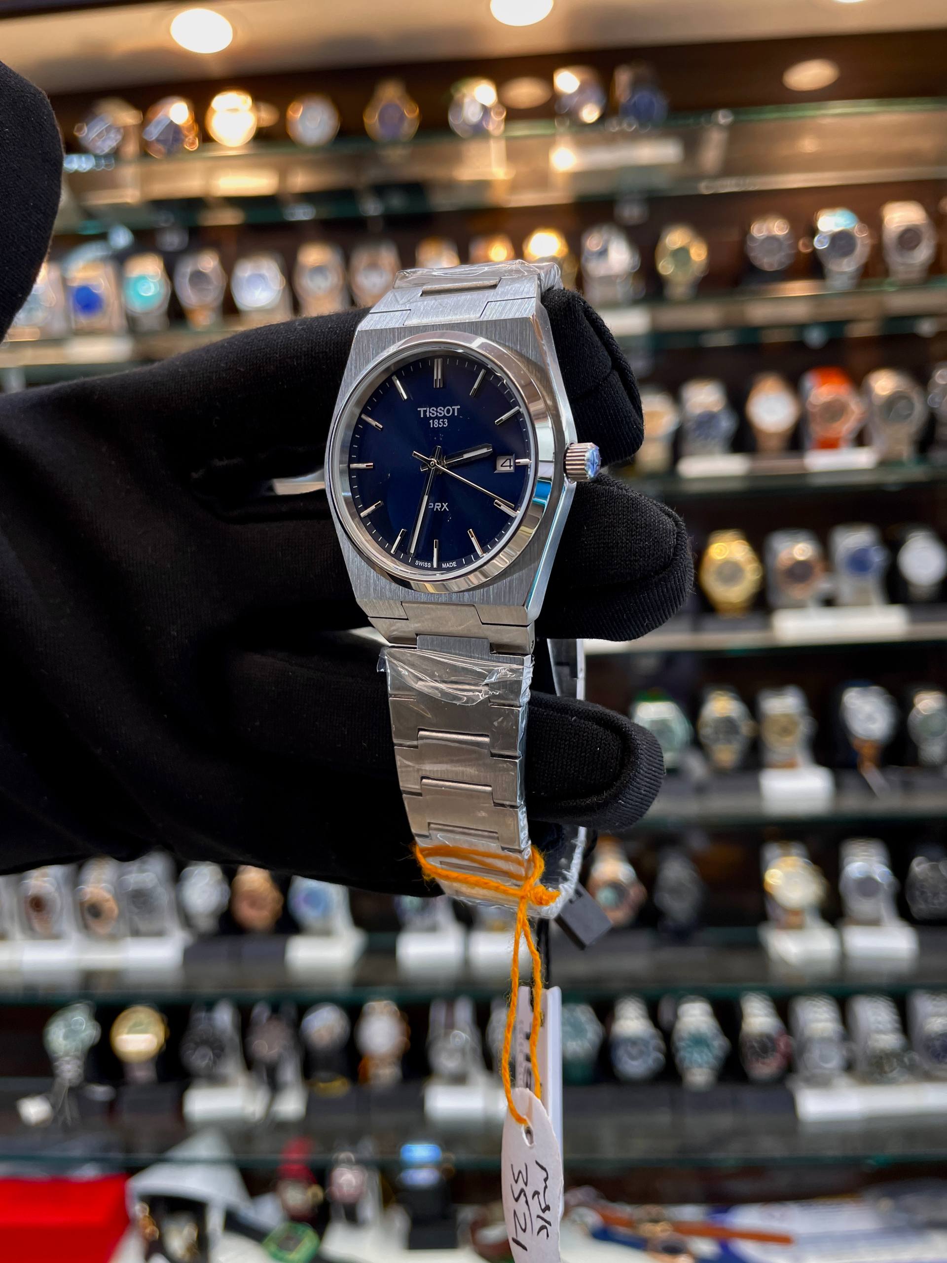 Tissot PRX blue dial girls watch side view