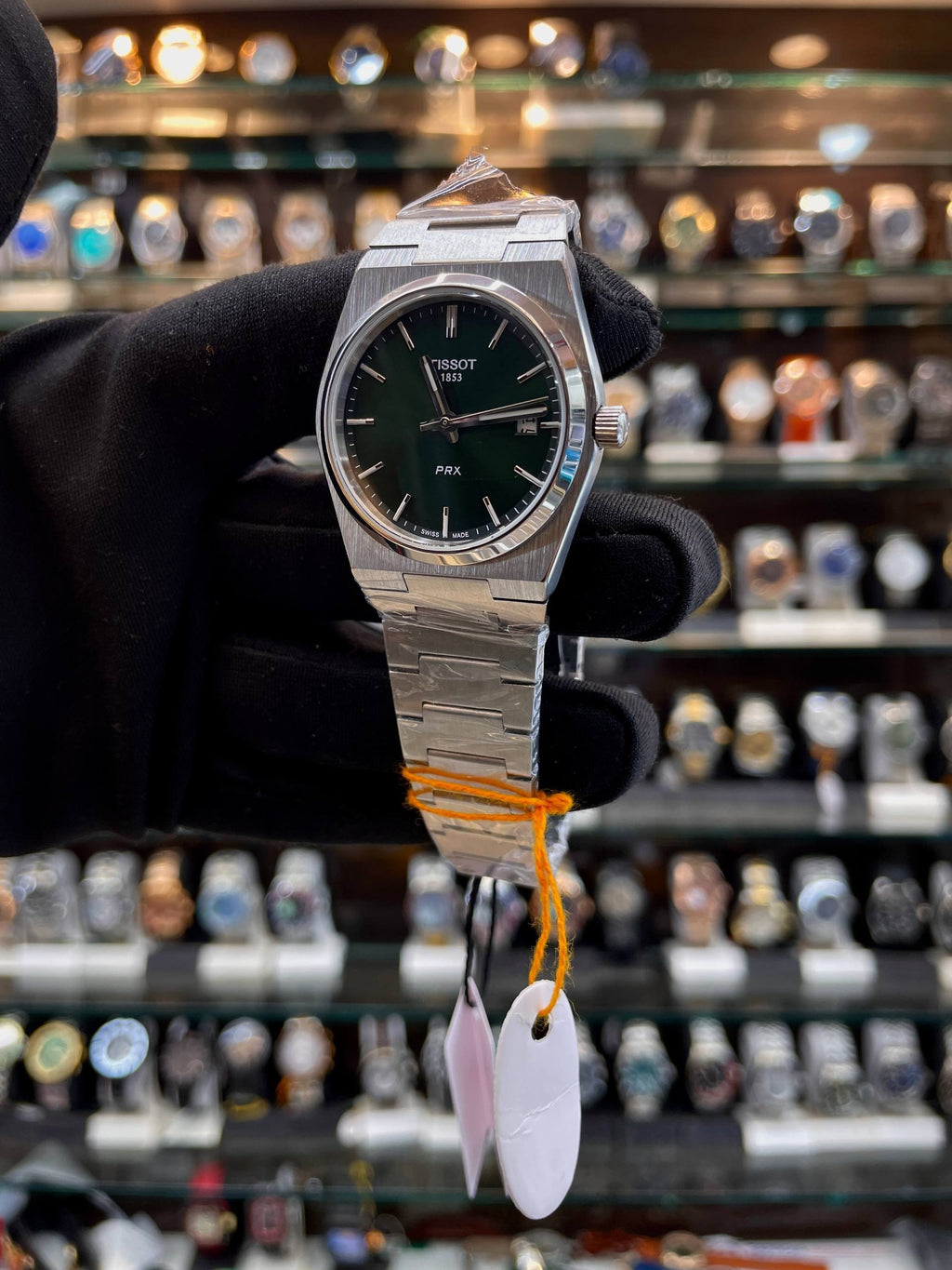 Tissot PRX green dial girls watch side view