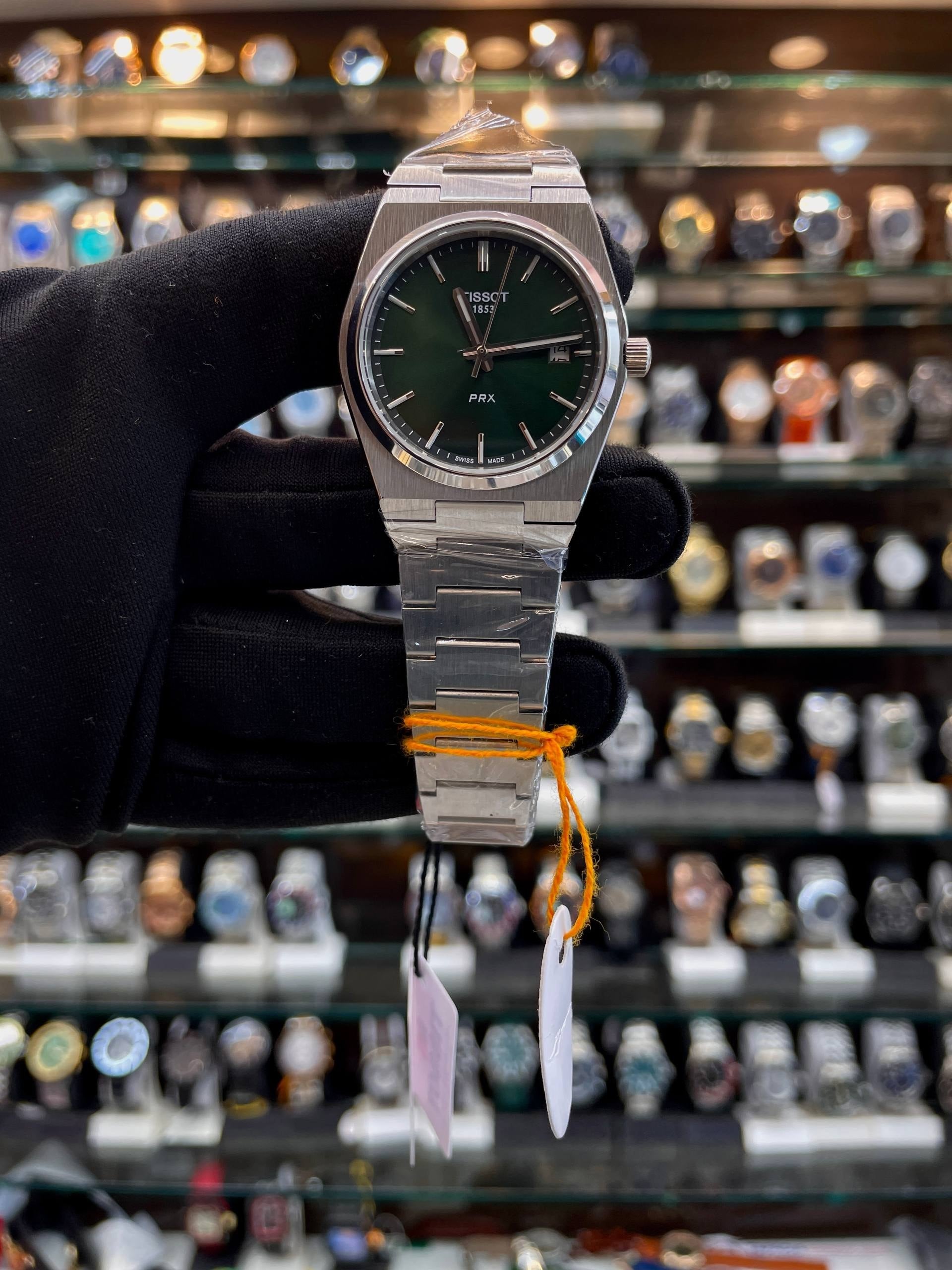 Tissot PRX green dial watch for girls front view