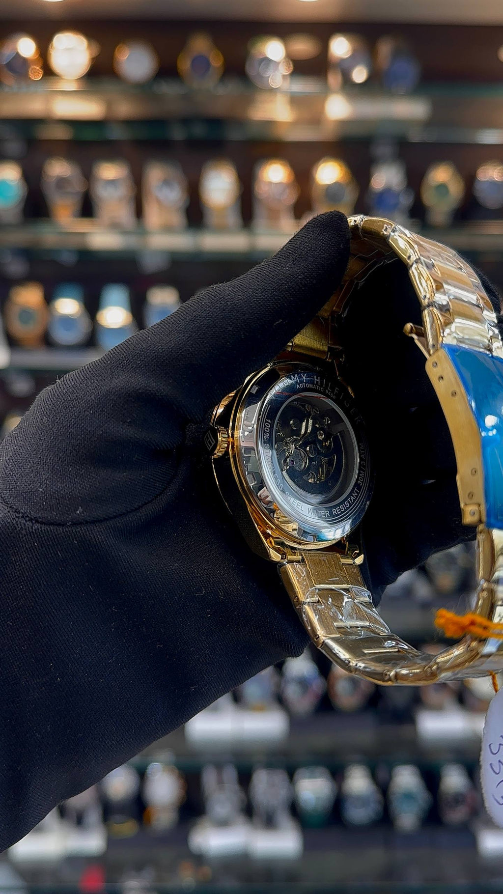 Tommy Hilfiger automatic gold watch back