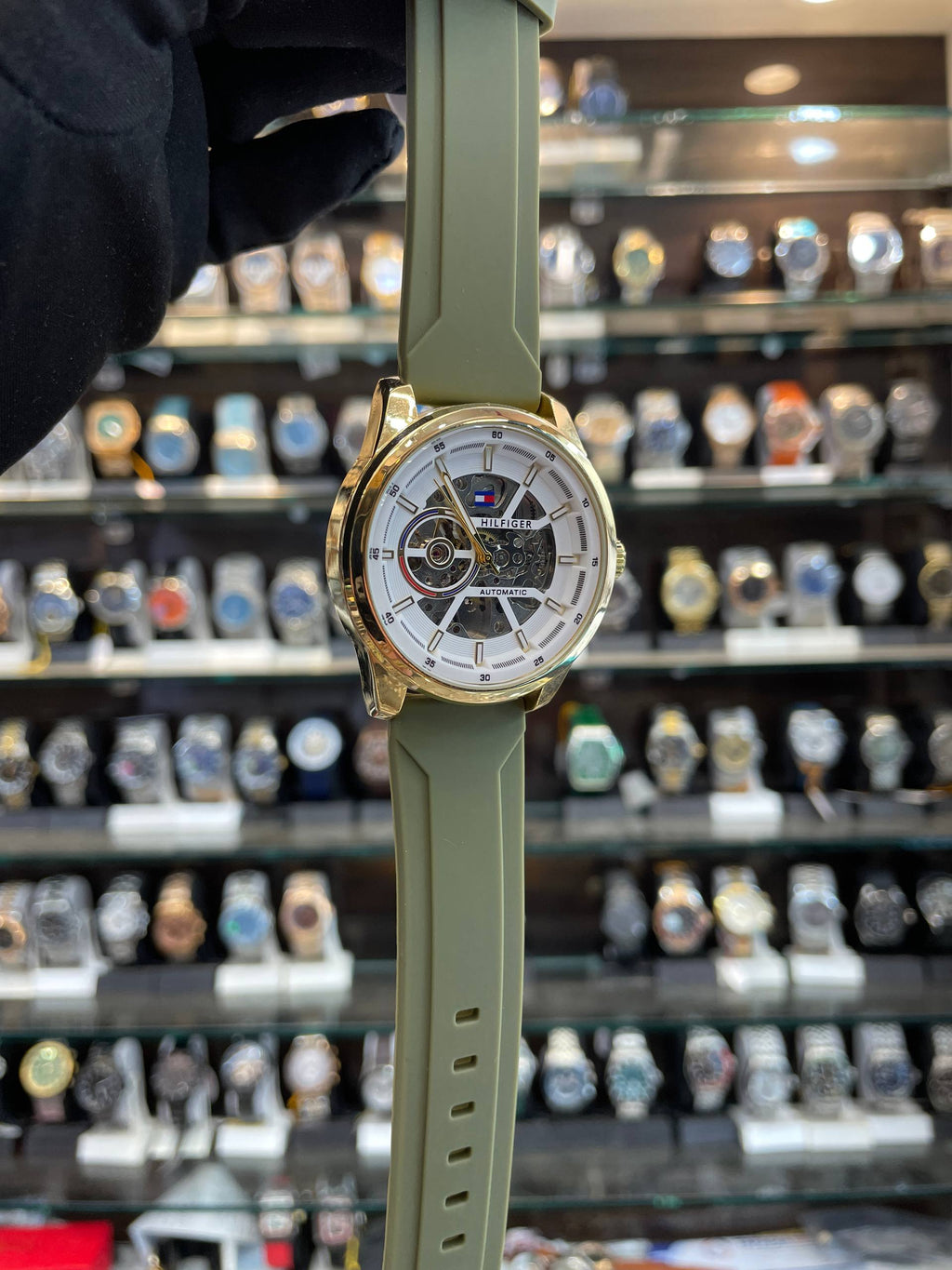 Tommy Hilfiger automatic green dial detail