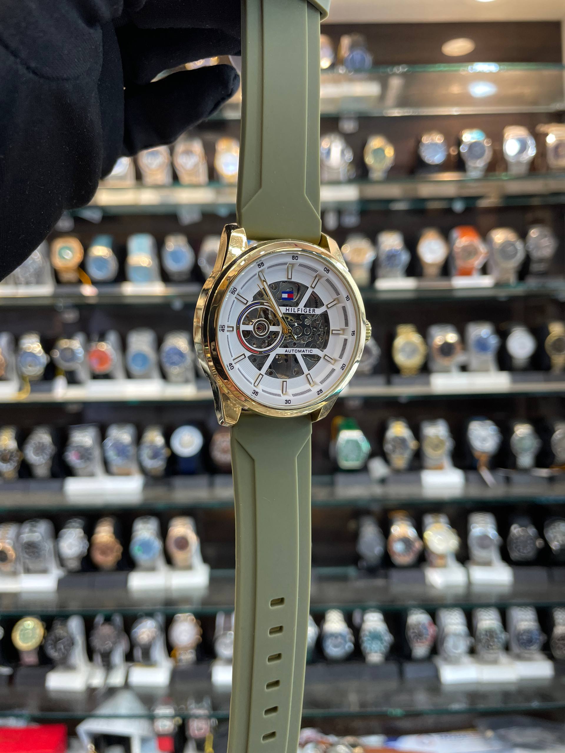 Tommy Hilfiger automatic green dial detail