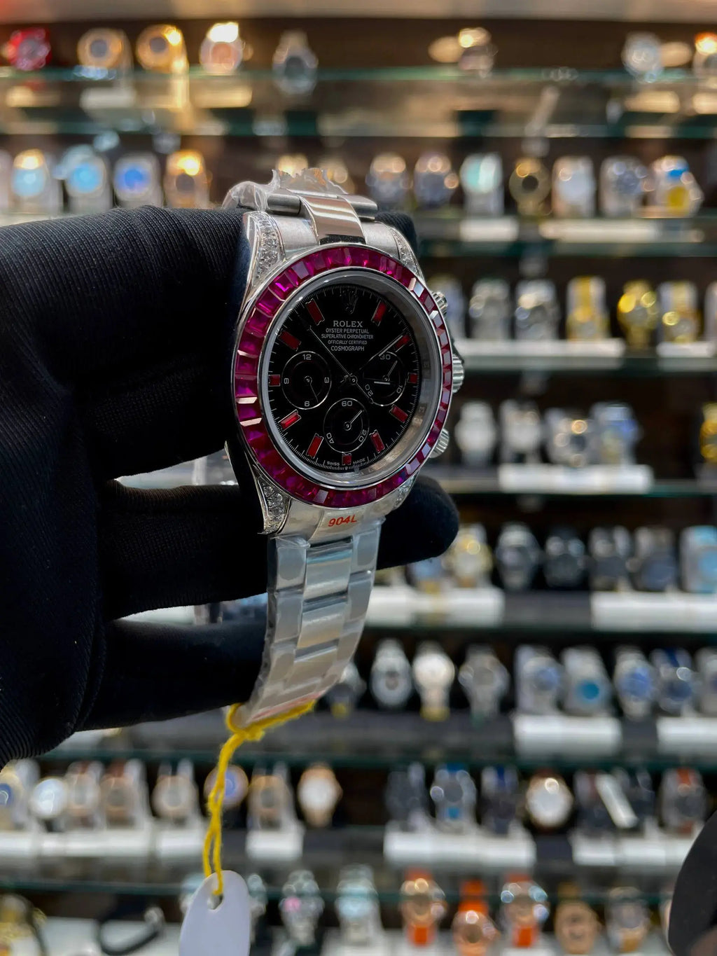 Rolex daytona ruby-setbezel in master piece for mens silver