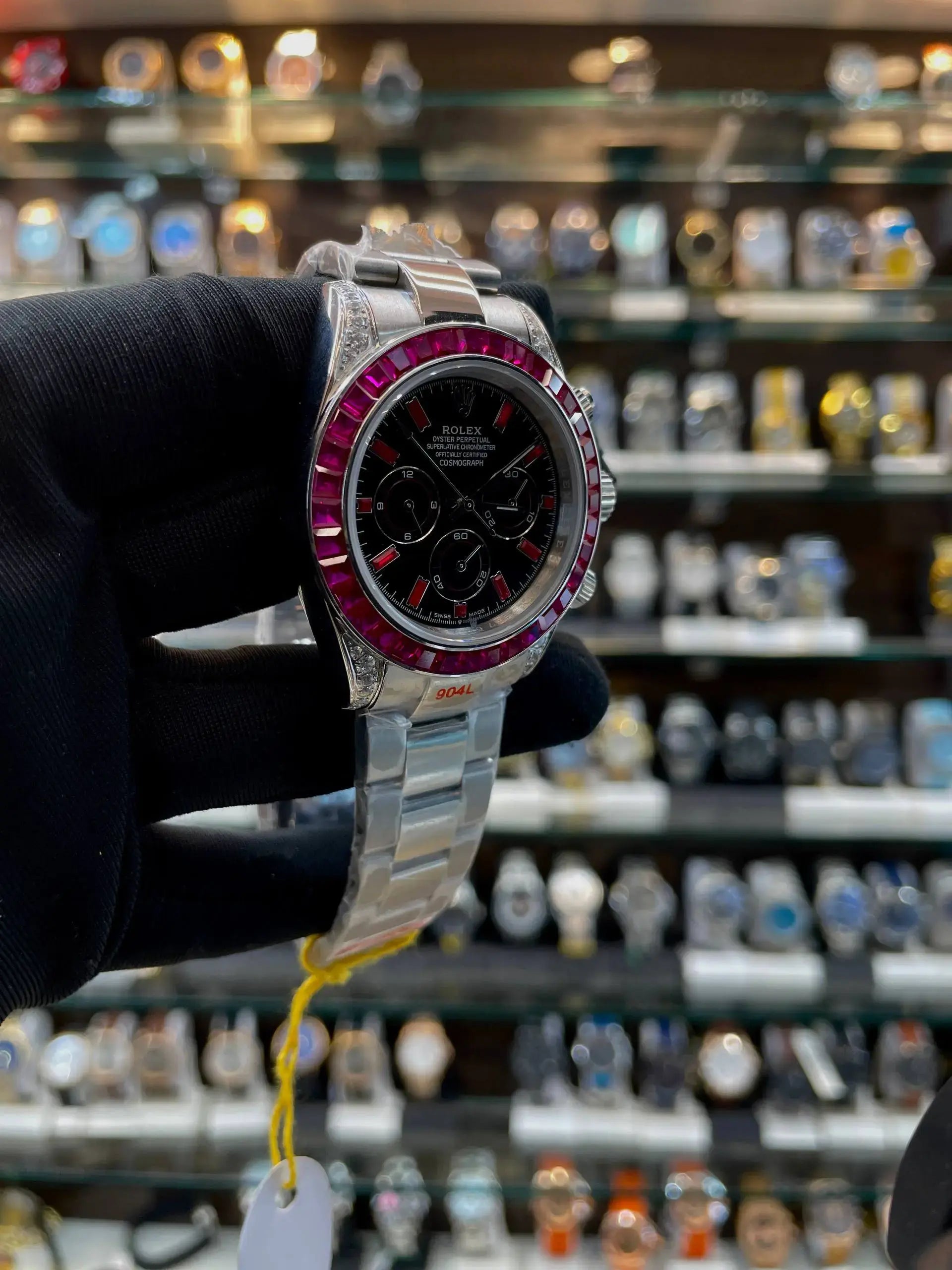 Rolex daytona ruby-setbezel in master piece for mens silver