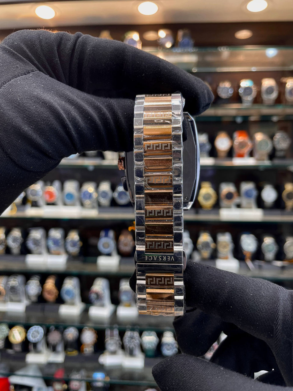 Versace chronograph dual tone watch strap view
