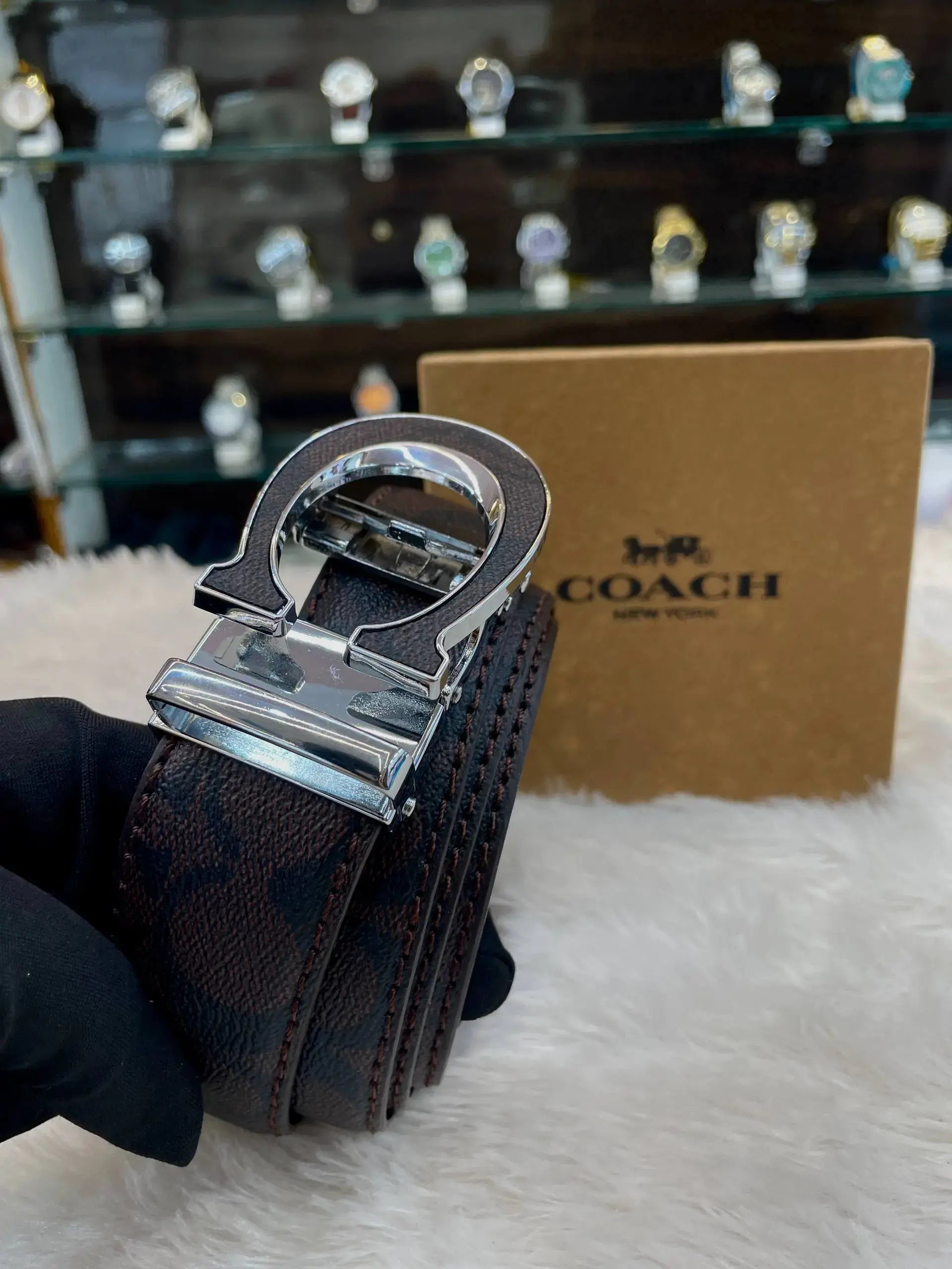Coach auto lock belt for men in brown