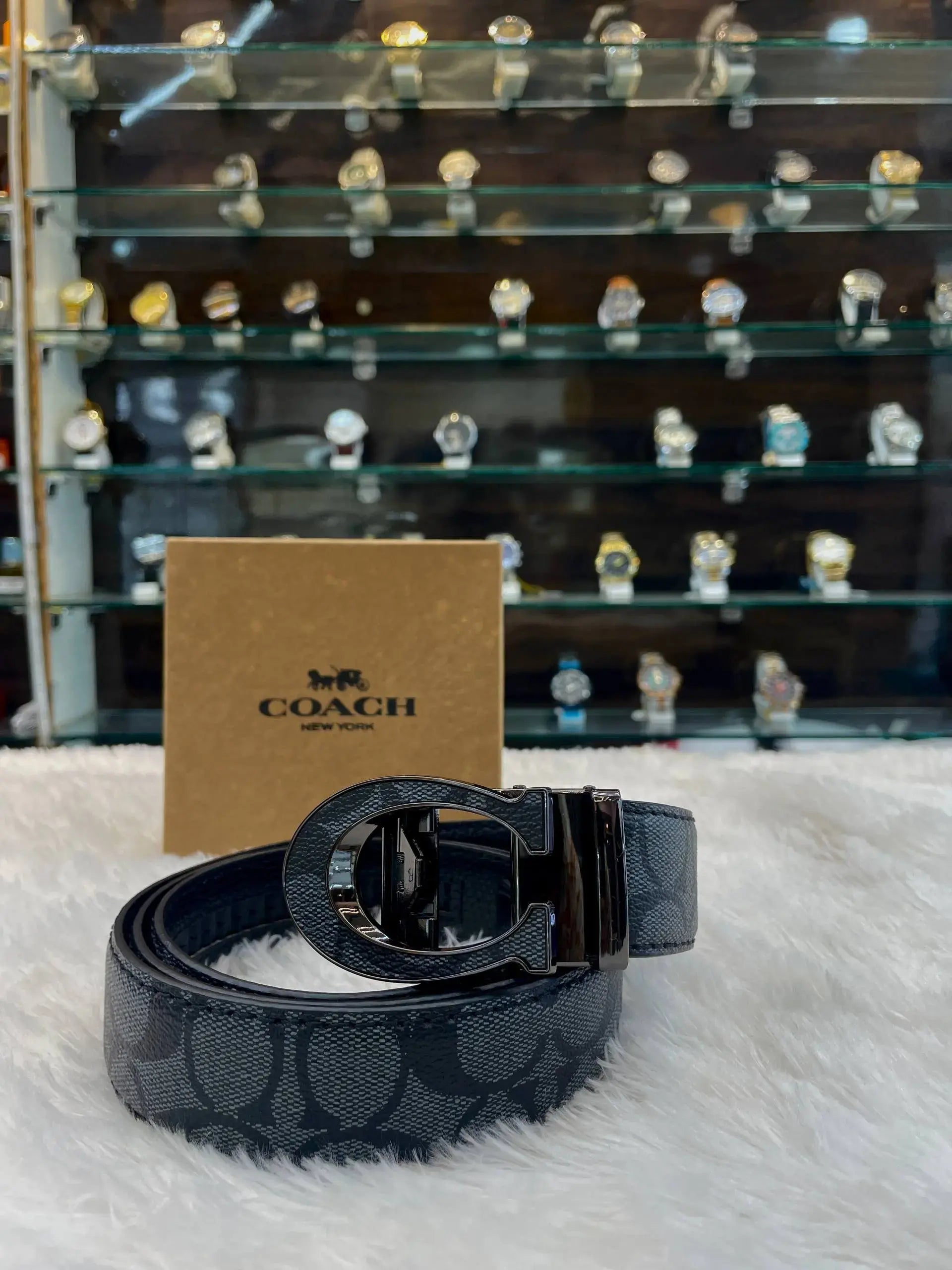 Coach auto lock belt for men full black