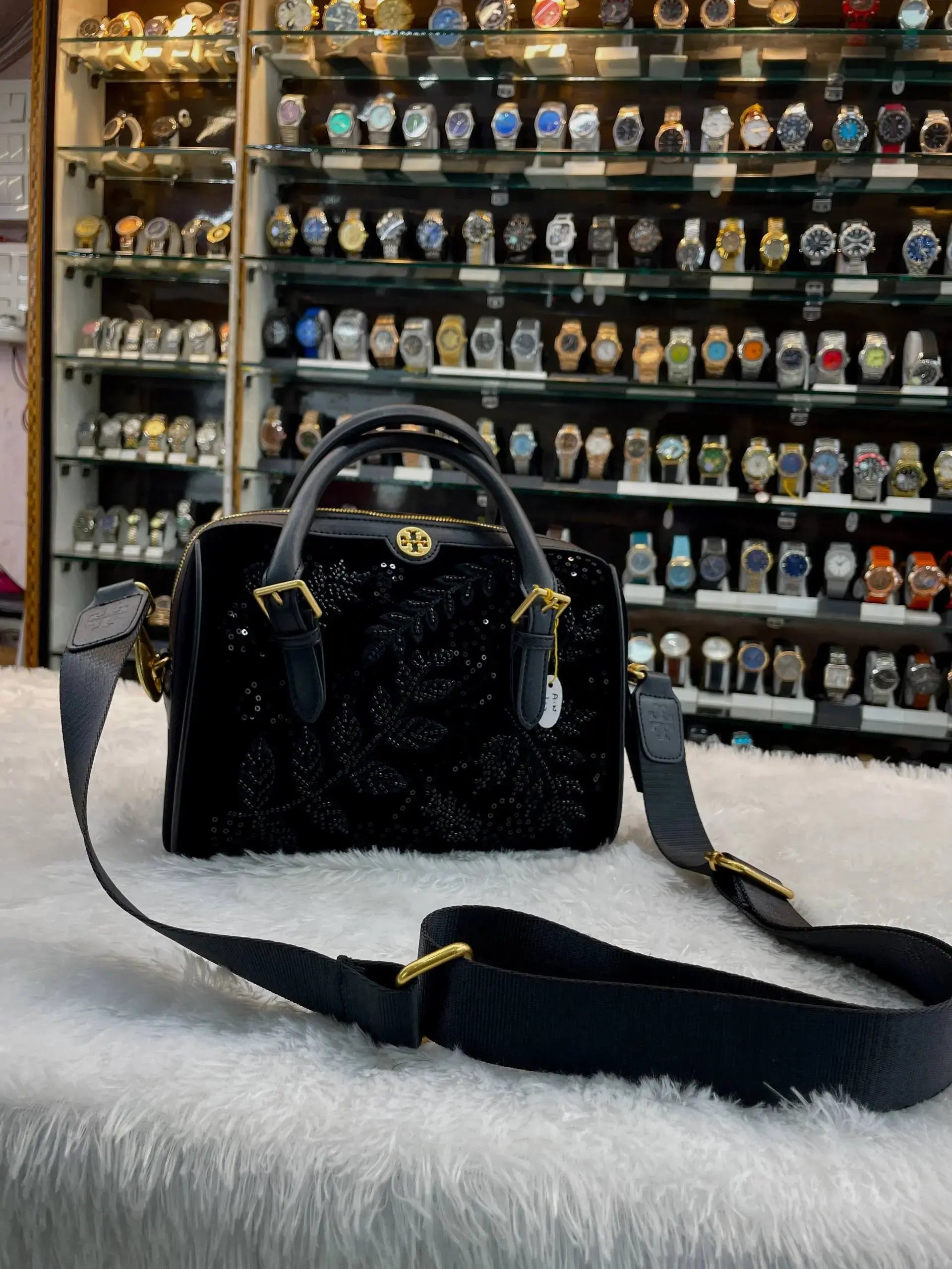 Tory burch t monogram embellished petite barrel bag in master piece